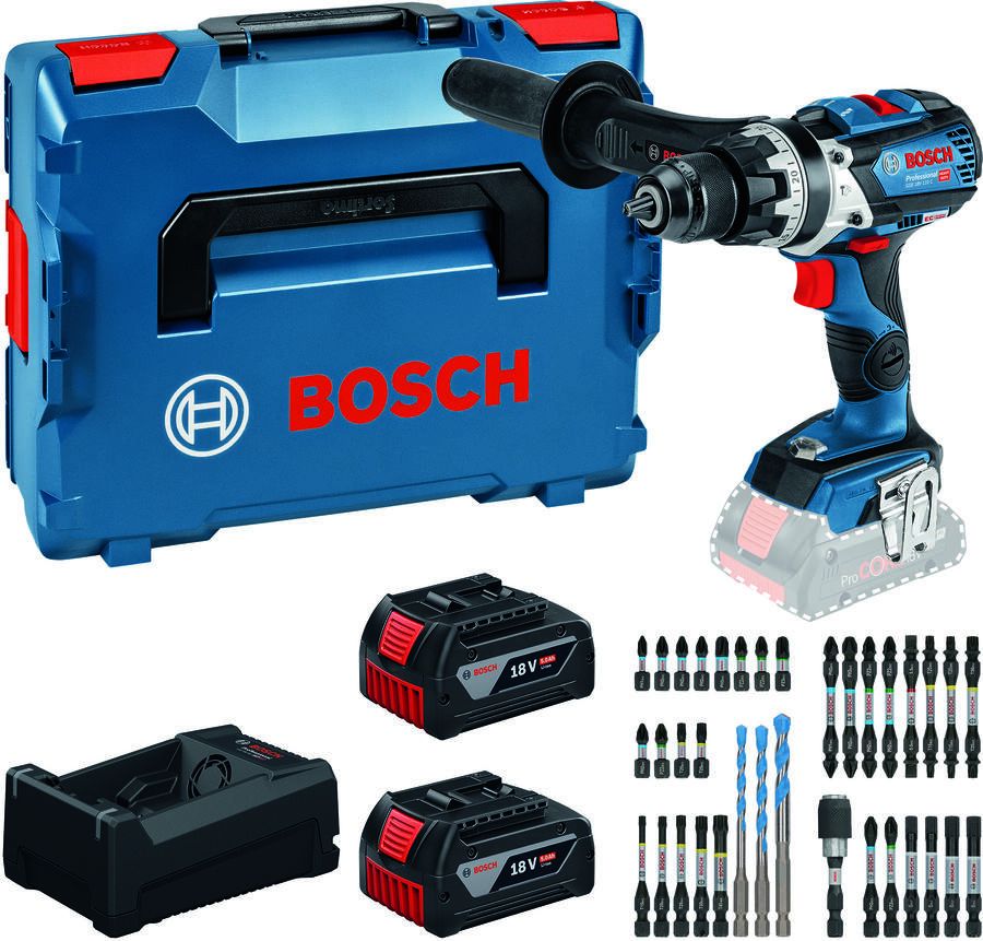 Bosch Blauw GSB 18V-110 C Accu-klopboorschroevendraaier (2x GBA18V5 0Ah lader GAL12V 18V-80 35-delige bitset) 0615A500E0