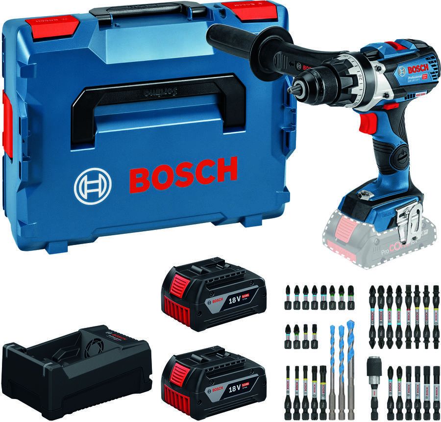Bosch Blauw GSR 18V-110 C Accu-schroefboormachine (2x GBA18V5 0Ah lader GAL12V 18V-80 35-delige bitset) 0615A500E3