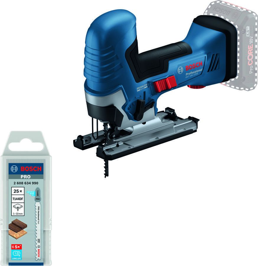Bosch Blauw GST18V-125S Accu decoupeerzaag (zonder accu lader 25-delige zaagbladenset T144 DF) 0615V0003B