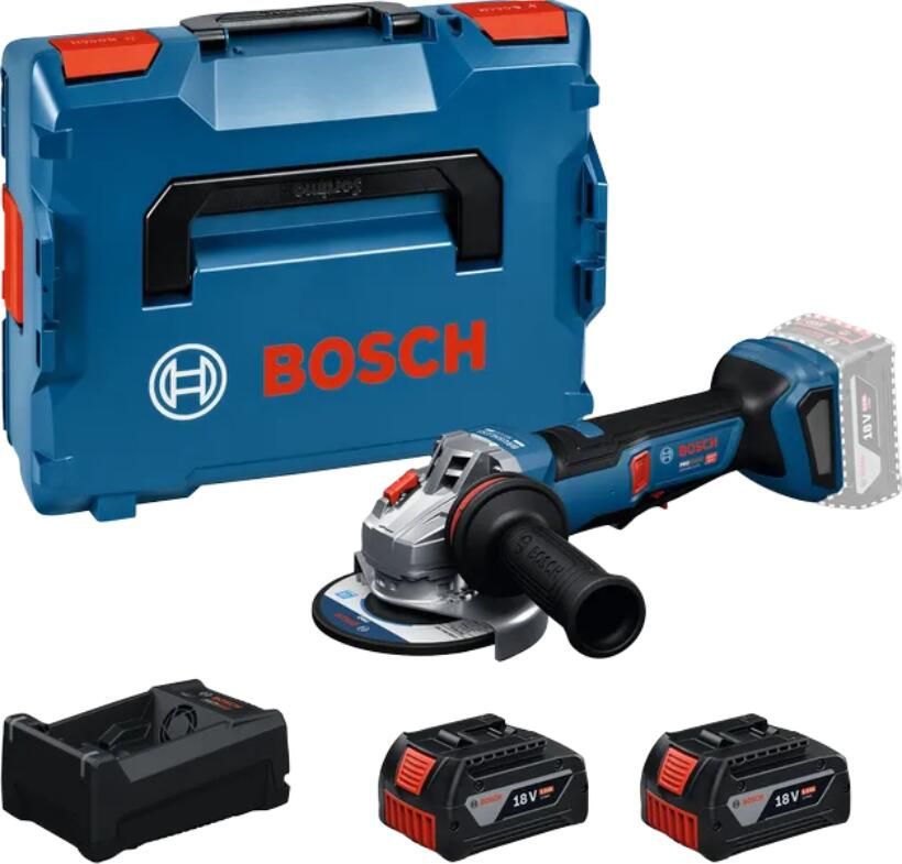 Bosch Blauw GWS 18V-11 PS Professional Accu Haakse Slijper | 125mm | 2x 5.0Ah accu's in L-boxx 06019N4302