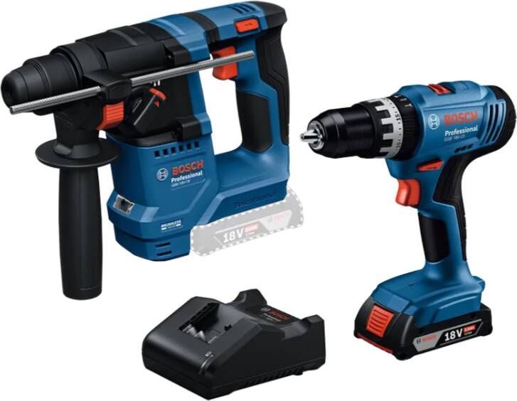 Bosch Blauw Combiset 18V GSB 18V-25 Accu klopboormachine + GBH 18V-18 Boorhamer +1x2.0Ah+GAL 18V-20 0615A5007P