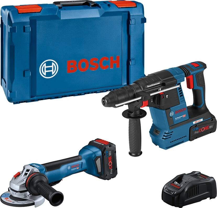 Bosch Blauw Comboset GWS 18V-10 P Haakse slijper + GBH 18V-26 Boorhamer 5 5Ah ProCore in XL-Boxx 0615990N33
