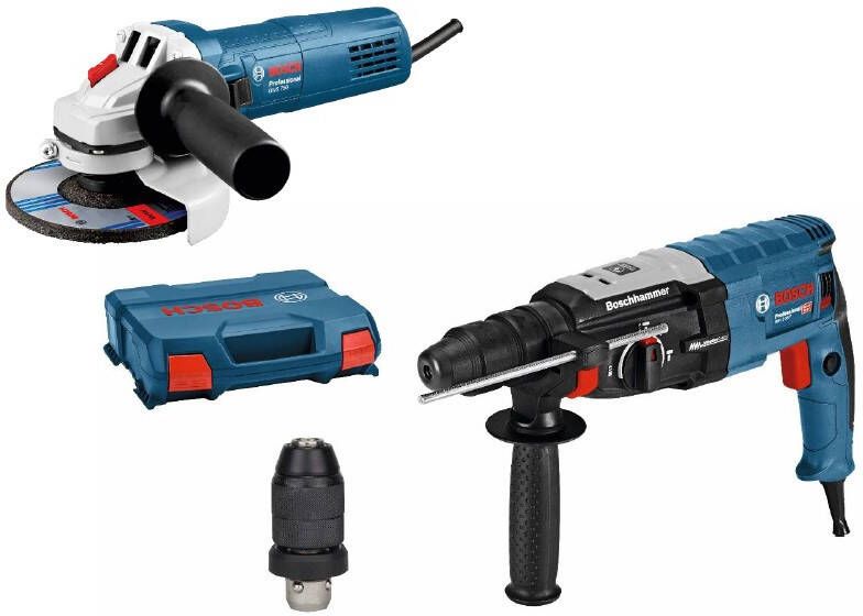 Bosch Blauw GBH 2-28 F Combihamer SDS-plus + snelspanboorkop in L-Case + GWX 750 -125mm haakse slijper in doos 0615990K0Z