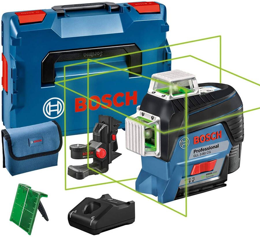 Bosch Blauw GLL 3-80 CG Kruislijnlaser met groene laserlijnen + BM1 houder in L-boxx 0601063T00