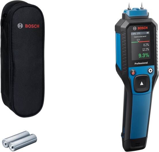 Bosch Blauw GMP 2-15 Materiaalvochtmeter | 2x Batterij 1 5V LR6 (AA) + Opbergetui 0601078100