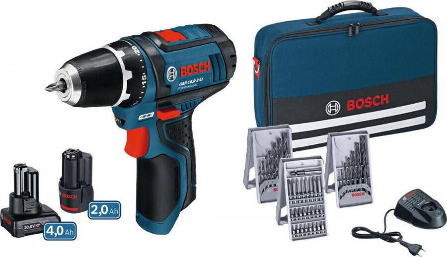 Bosch Blauw GSR 12V-15 accuboorschroevendraaier | 12v 2.0Ah + 4.0Ah accu | + 39 accessoires 0615990G6L