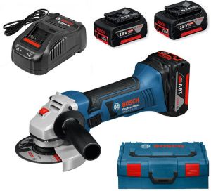 Bosch Blauw GWS 18-125 V-Li accu haakse slijper | 18v 5.0Ah Li-Ion | in L-BOXX + 3e accu