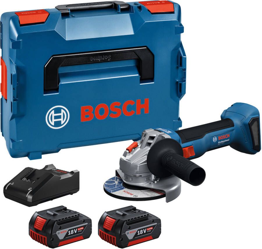 Bosch Blauw GWS 18V-8 Accu Haakse Slijper | Inclusief 2x GBA 18V 5 0 Ah & GAL 18V-40 Lader 06019N9003