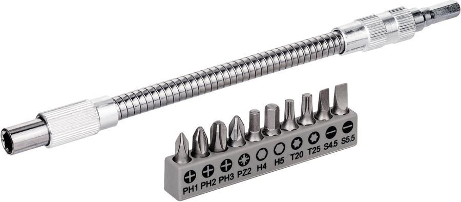 Bosch Accessoires 11-delige set flexibel metalen verlengstuk 200 mm schroefbitset PH1 PH2 PH3 PZ2 HEX4 HEX5 T20 T25 SL 0 6 x 4 5; 0 8 x 5