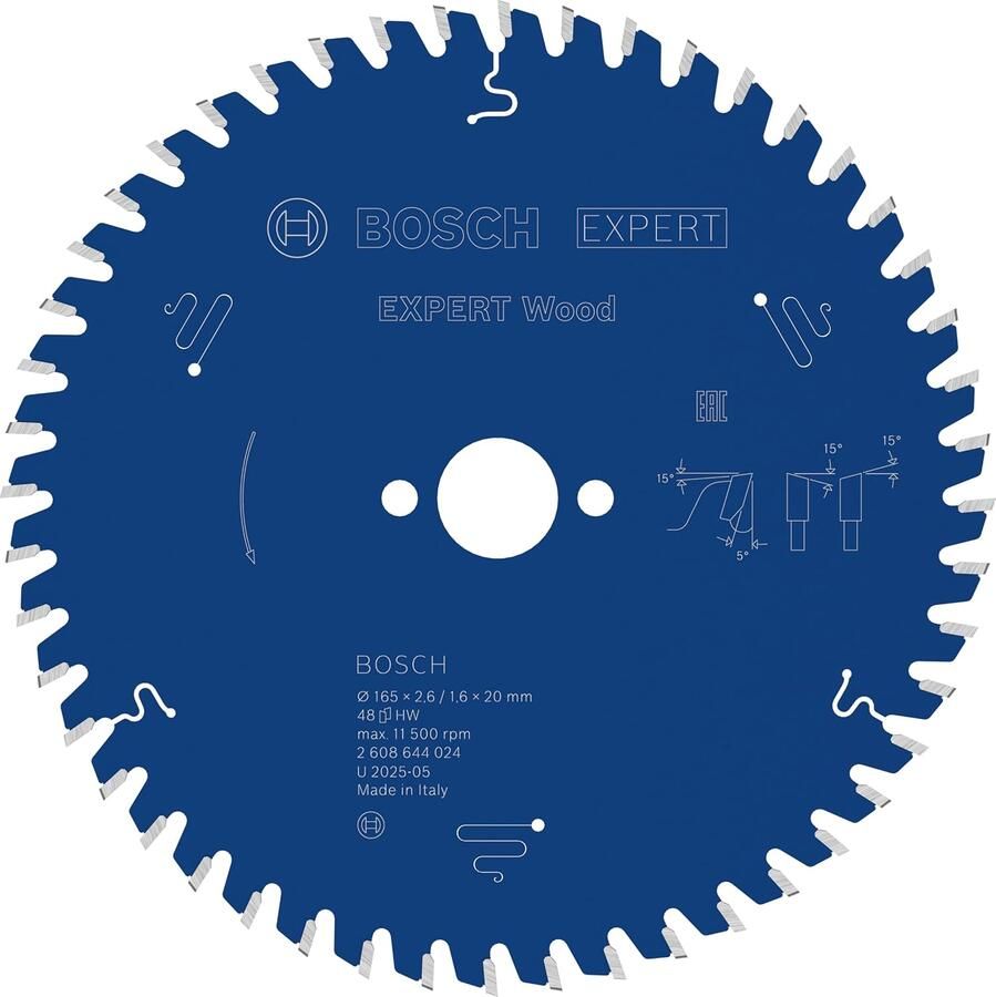 Bosch Accessoires Cirkelzaagblad expert for Wood 165x20x2.6 1.6x48T (voor o.a GKT 55 GCE) 2608644024