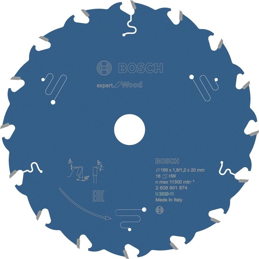 Bosch Accessoires Cirkelzaagblad Expert for Wood 168x20x1 8 1 2 mm T16 2608901874