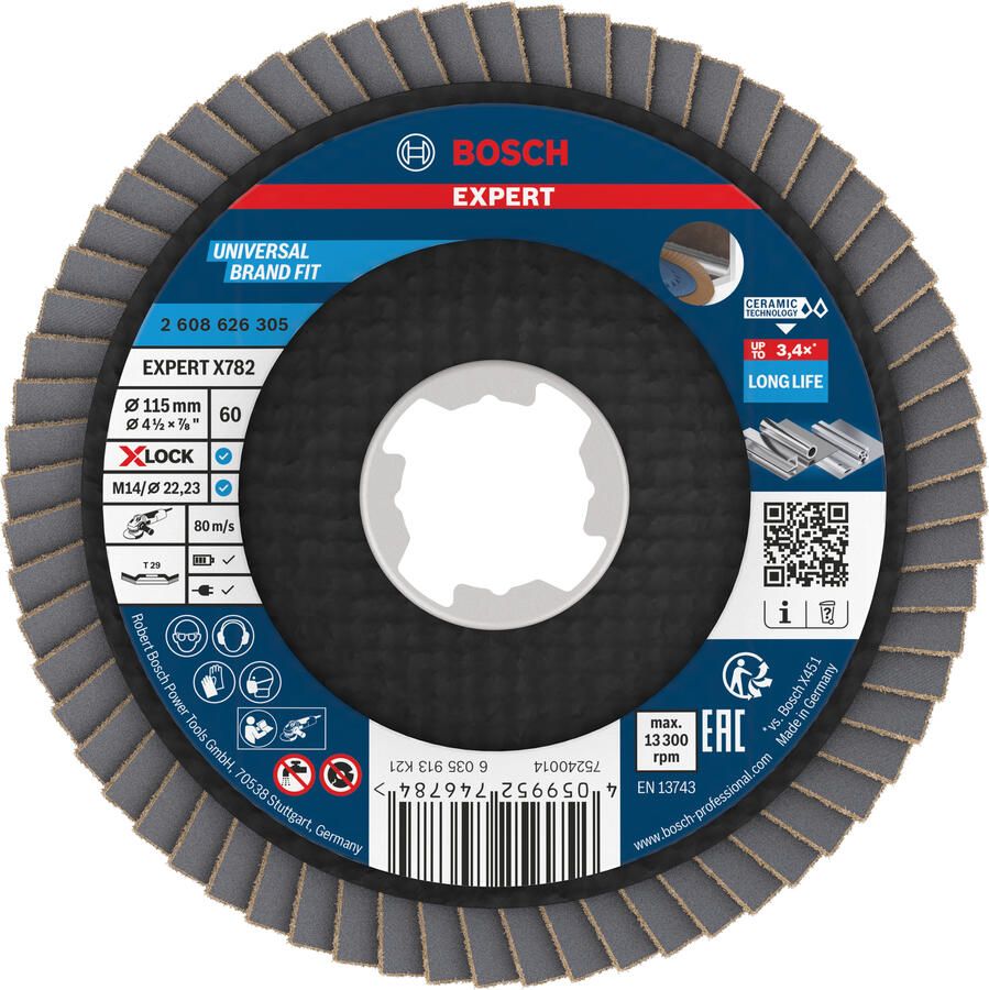 Bosch accessoires EXPERT X782 Ceramic Lamellenschijf | Ø115 G60 lange lamellen X-LOCK 2608626305