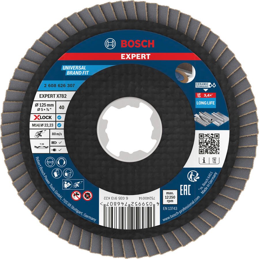 Bosch accessoires EXPERT X782 Ceramic Lamellenschijf | Ø125 G40 lange lamellen X-LOCK 2608626307