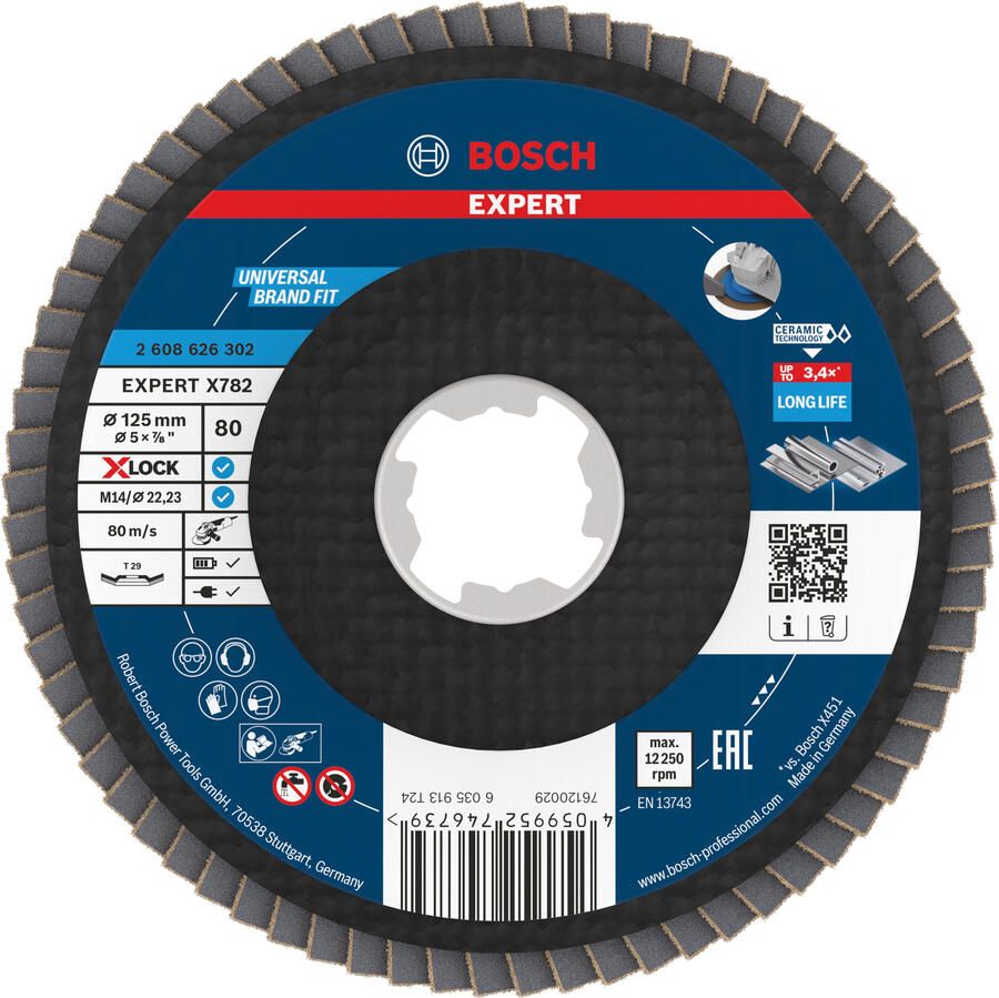 Bosch accessoires EXPERT X782 Ceramic Lamellenschijf | Ø125 schuin G80 af te korten X-LOCK 2608626302