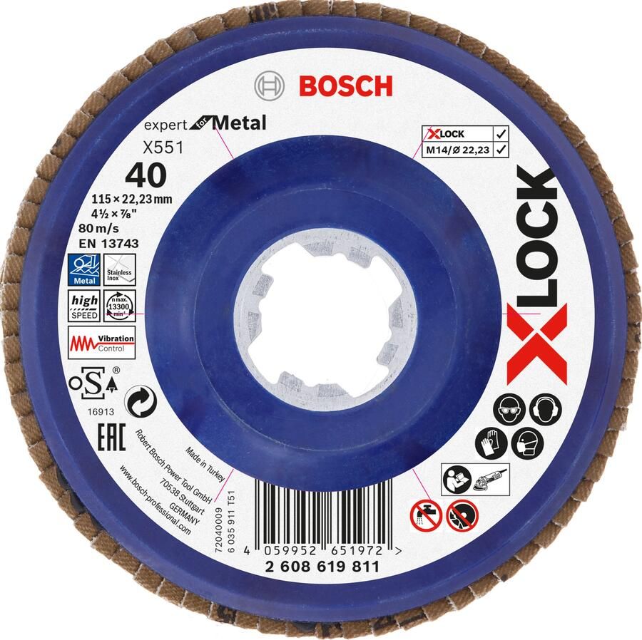 Bosch Accessoires Lamellenschijf X551 115mm G40 kunststof recht X-LOCK 2608619811