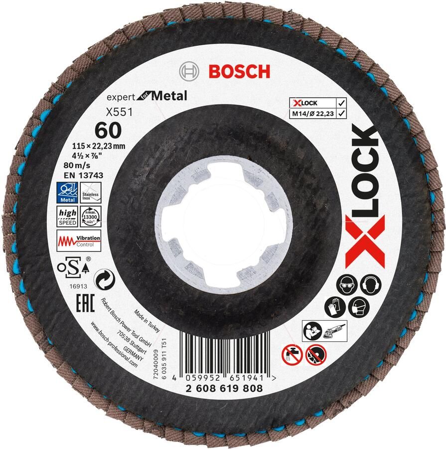Bosch Accessoires Lamellenschijf X551 115mm G60 Fiber schuin X-LOCK 2608619808