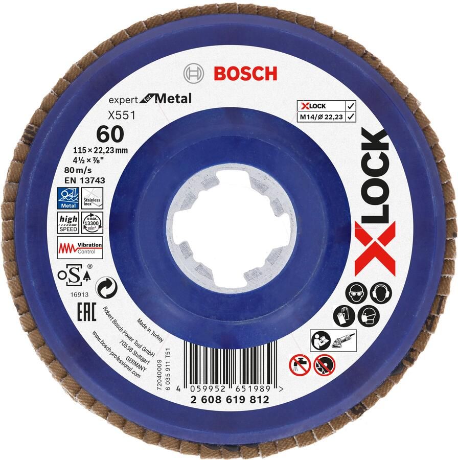 Bosch Accessoires Lamellenschijf X551 115mm G60 kunststof recht X-LOCK 2608619812