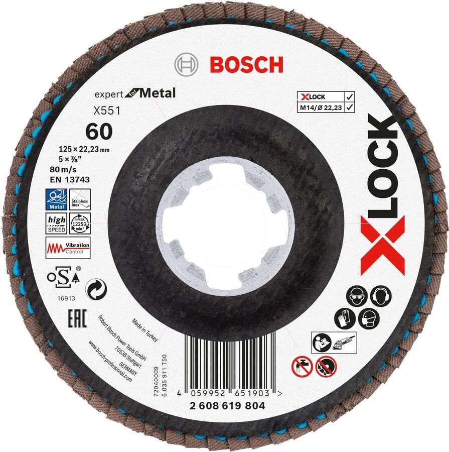 Bosch Accessoires Lamellenschijf X551 125mm G60 Fiber schuin X-LOCK 2608619804