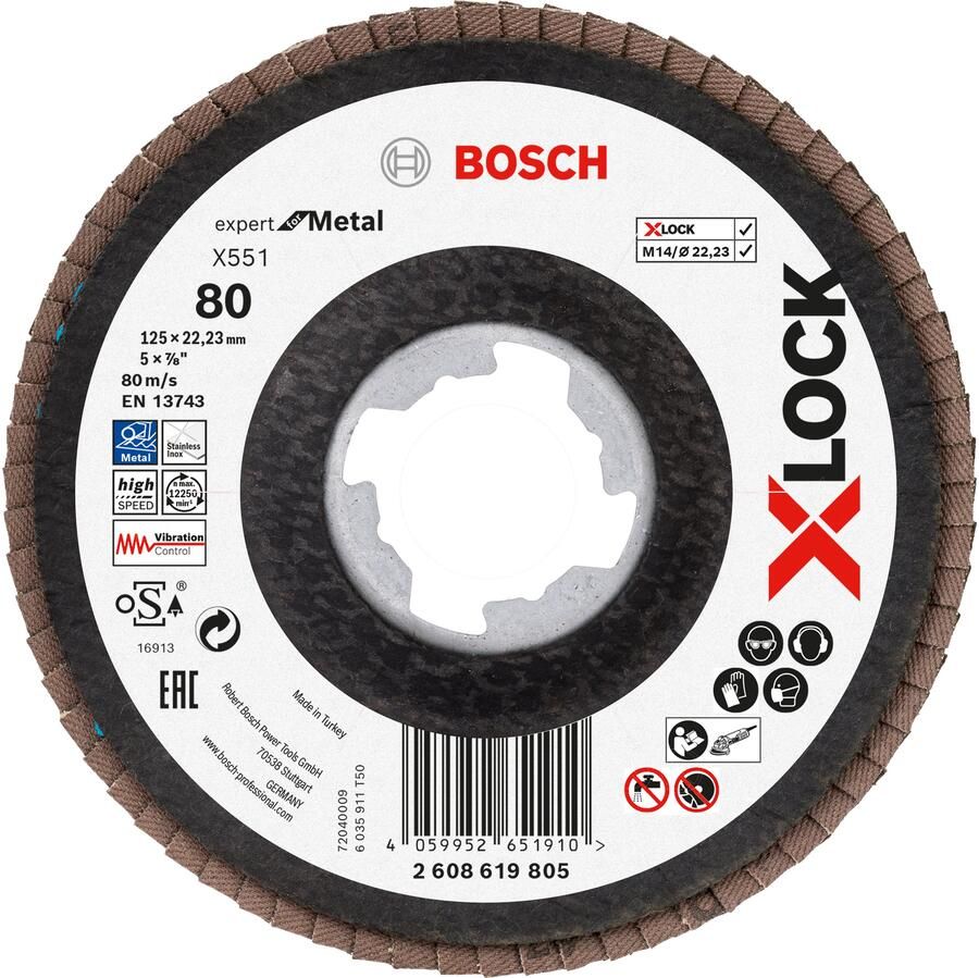 Bosch Accessoires Lamellenschijf X551 125mm G80 Fiber schuin X-LOCK 2608619805