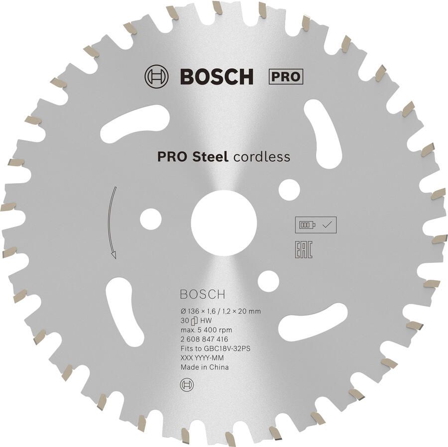 Bosch accessoires PRO Steel cordless Cirkelzaagblad | GBC 18V-32PS 136 x 20 x 1 6 1 2mm 30T 2608847416