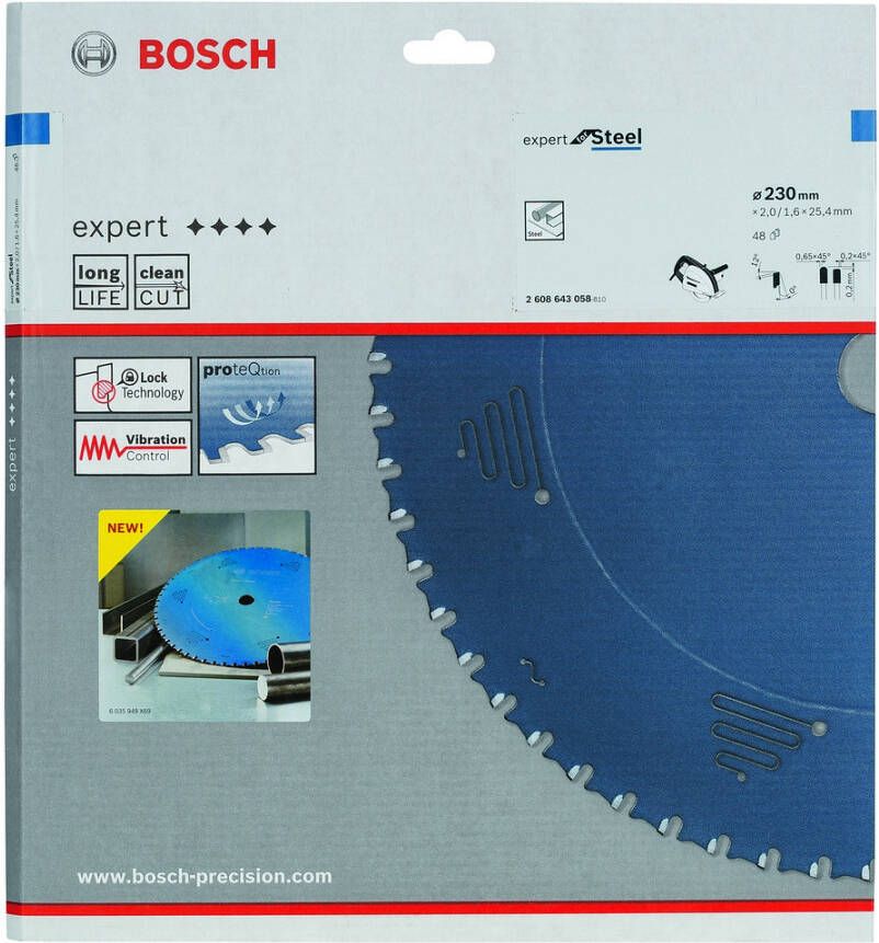 Bosch Accessoires Cirkelzaagblad Expert for Steel 230 x 25 4 x 2 0 mm 48 1 stuk(s) 2608643058