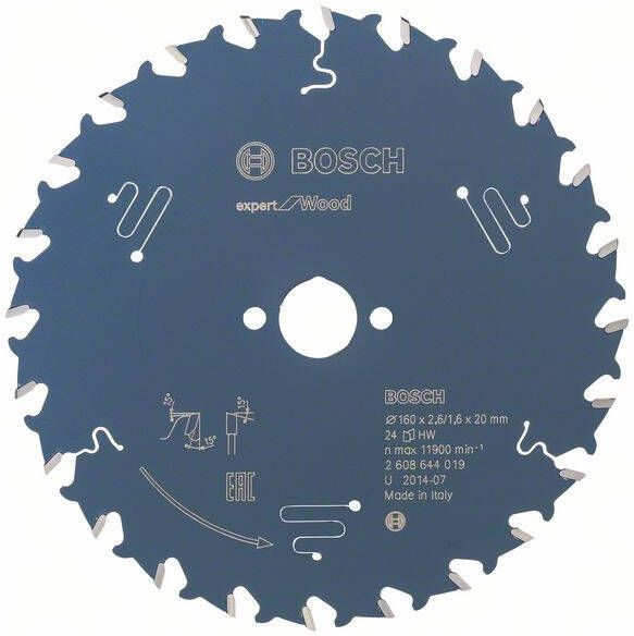 Bosch Accessoires Cirkelzaagblad expert for Wood 160x20x2.6 1.6x24 T 2608644019