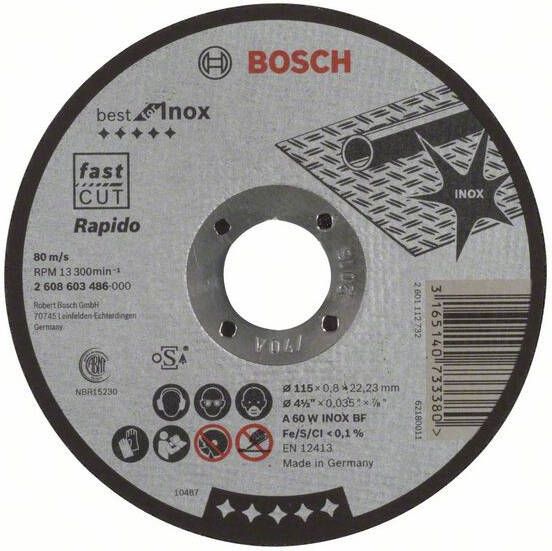 Bosch Doorslijpschijf recht Best for Inox Rapido A 60 W INOX BF 115 mm 22 23 mm 0 8 mm 25 stuks