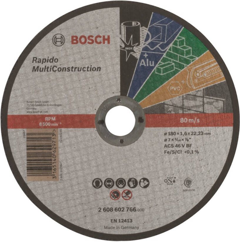 Bosch Accessoires Doorslijpschijf recht Rapido Multi Construction ACS 46 V BF 180 mm 22 23 mm 1 6 mm 1 stuks 2608602766