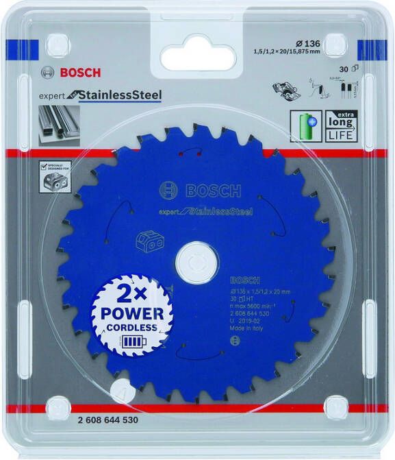 Bosch Accessoires Expert for Stainless Steel cirkelzaagblad voor accuzagen 136x1 5 1 2x20 T30 1 stuk(s) 2608644530