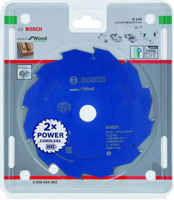 Bosch Accessoires Expert for Wood cirkelzaagblad voor accuzagen 160x1 5 1x20 T12 1 stuk(s) 2608644502