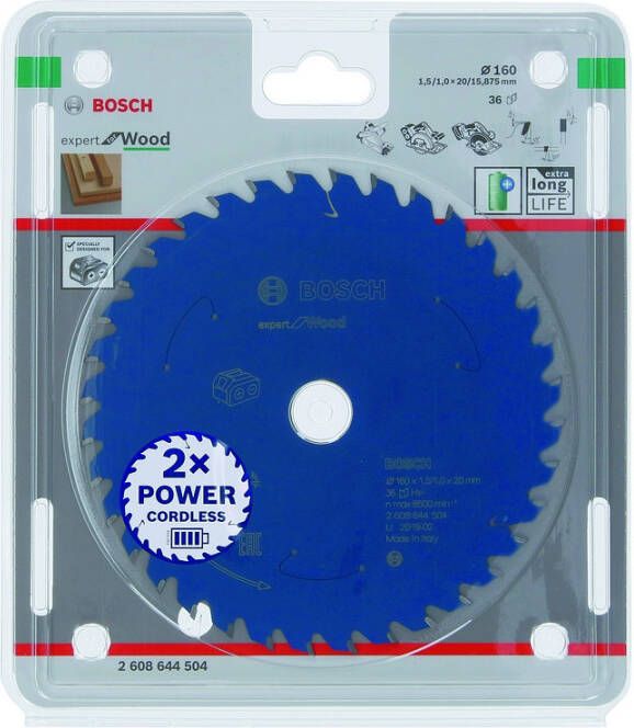 Bosch Expert for Wood cirkelzaagblad voor accuzagen 160x1 5 1x20 T36 1 stuk(s) 2608644504