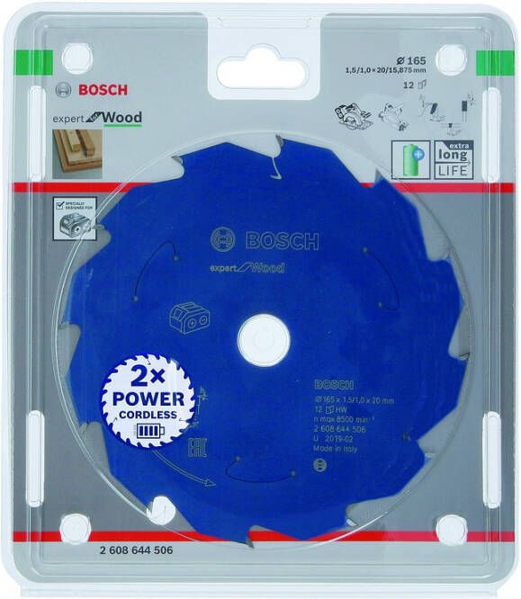 Bosch Accessoires Expert for Wood cirkelzaagblad voor accuzagen 165x1 5 1x20 T12 1 stuk(s) 2608644506