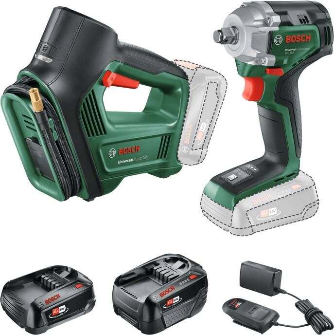 Bosch Groen Accutoolkit Combipack UniversalImpactDrive 18V-350 + UniversalPump 18V | Incl. 1x PBA 18V 2 0 Ah 1x PBA 18V 4 0 Ah 0615A5009C