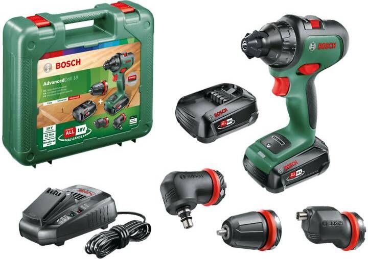 Bosch Groen Advanced Drill 18 Accu Schroefboormachine | 2 standen | 18V | 2 x 2 5 Ah accu + lader | In transportkoffer 06039B5008