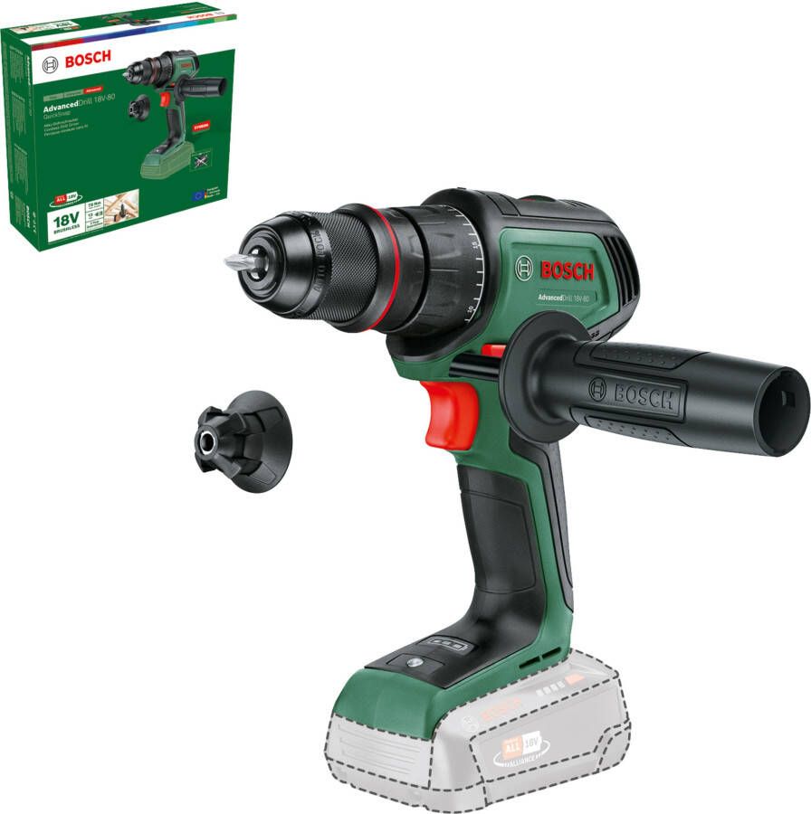 Bosch Groen AdvancedDrill 18V-80 QuickSnap Accuschroefboormachine | Zonder accu en lader 06039E2000