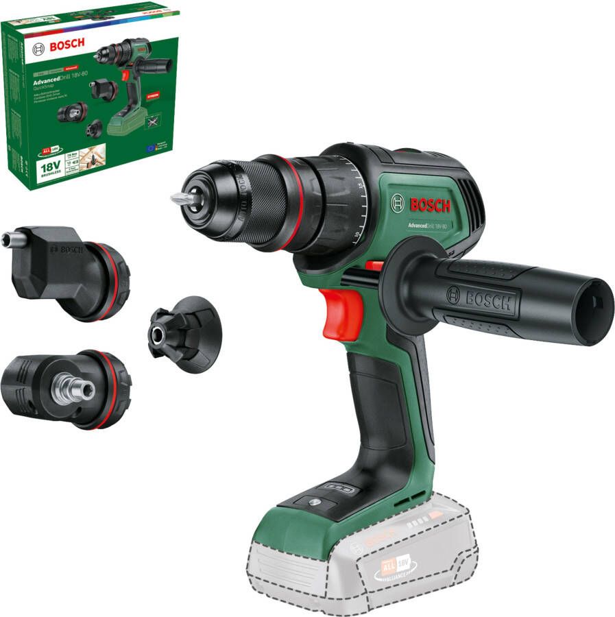 Bosch Groen AdvancedDrill 18V-80 QuickSnap Accuschroefboormachine | Zonder accu en lader 06039E2003