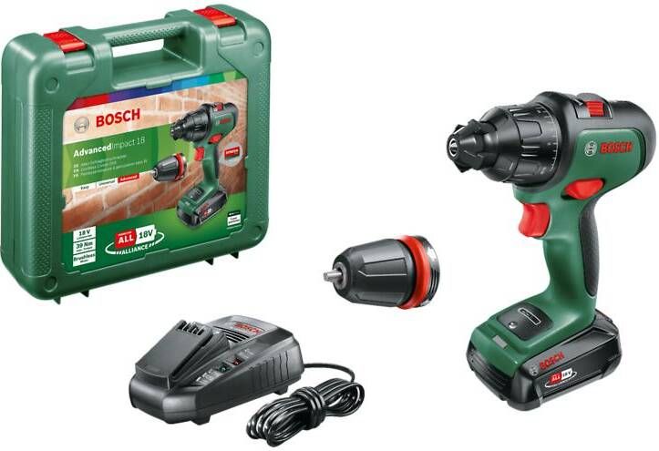 Bosch Groen AdvancedImpact 18 Accu Klopboorschroevendraaier met 2 standen | 18V | 2 5 Ah accu + lader | In transportkoffer 06039B5108