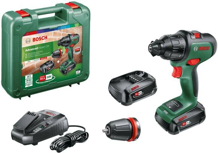 Bosch Groen AdvancedImpact 18 Accu Klopboorschroevendraaier met 2 standen | 18V | 2 x 2 5 Ah accu + lader | In transportkoffer 06039B5109