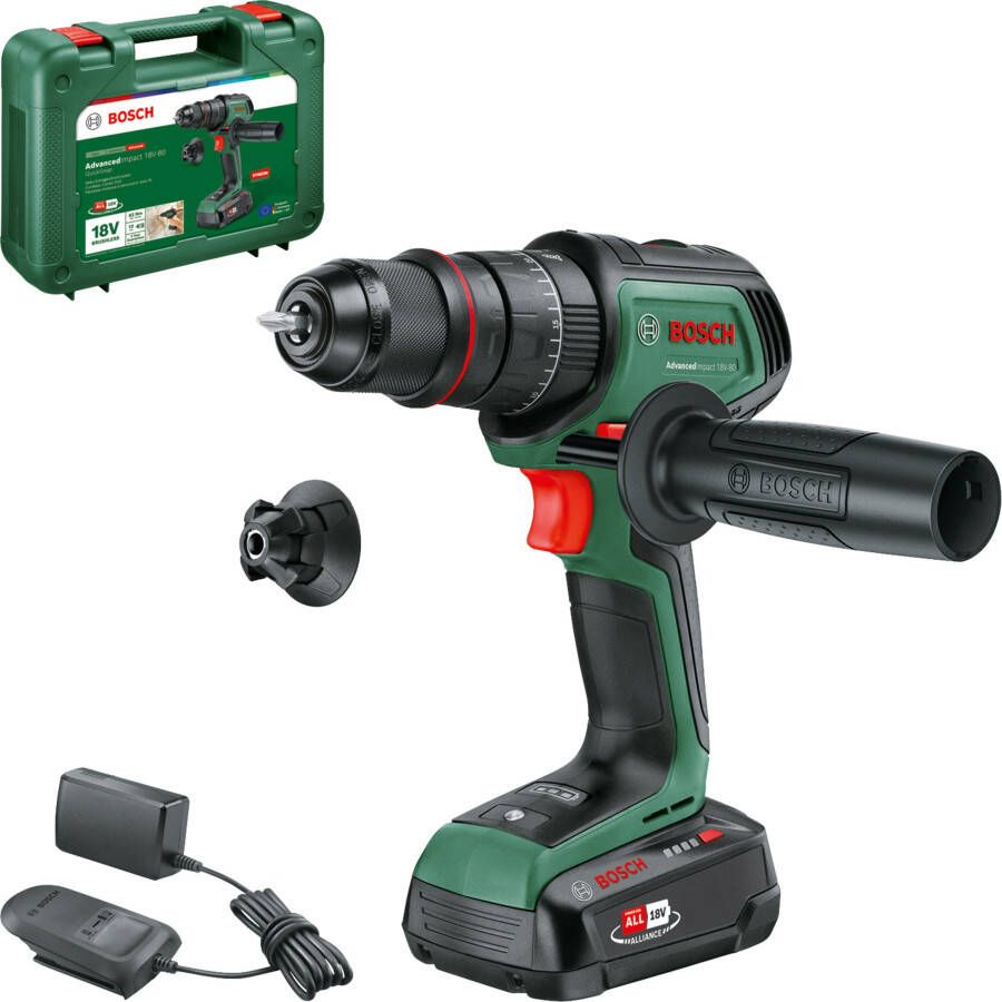 Bosch Groen AdvancedImpact 18V-80 QuickSnap | Accu Klopboormachine | 82 Nm | 1 x 2 5 Ah accu + oplader | In koffer 06039E2101