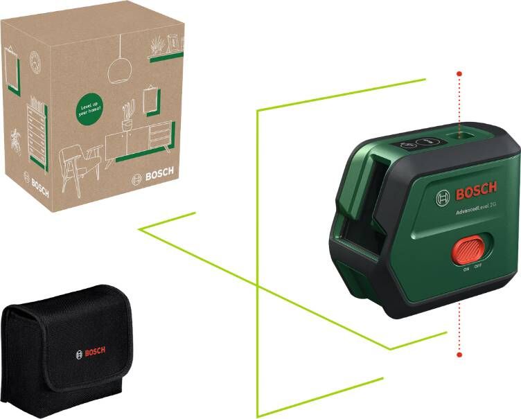 Bosch Groen AdvancedLevel 2G Kruislijnlaser | Geïntegreerde Li-ion batterij + Opbergetui 0603663GZ0
