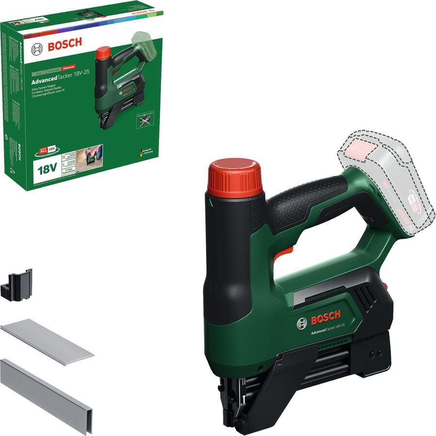 Bosch Groen AdvancedTacker 18V-25 nietmachine tacker | Incl. Afstands- en Draadgeleider | Zonder Accu en Lader 06032A7100 - Foto 1