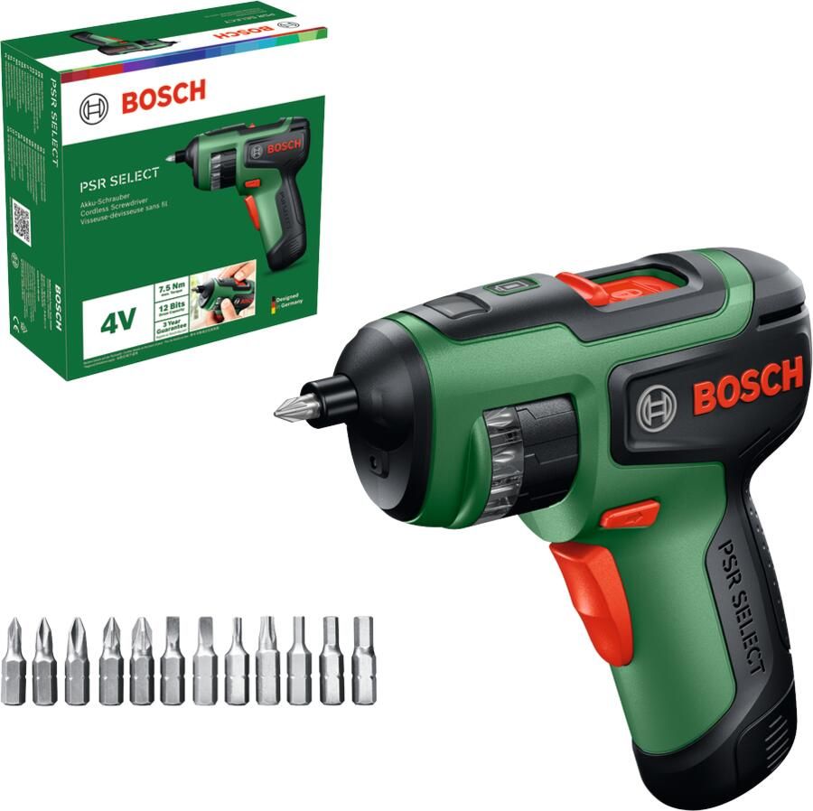 Bosch Groen PSR Select 4V Accuschroevendraaier (1x Compact Power 4V accu 2 0 Ah 12x bits) 0603977100