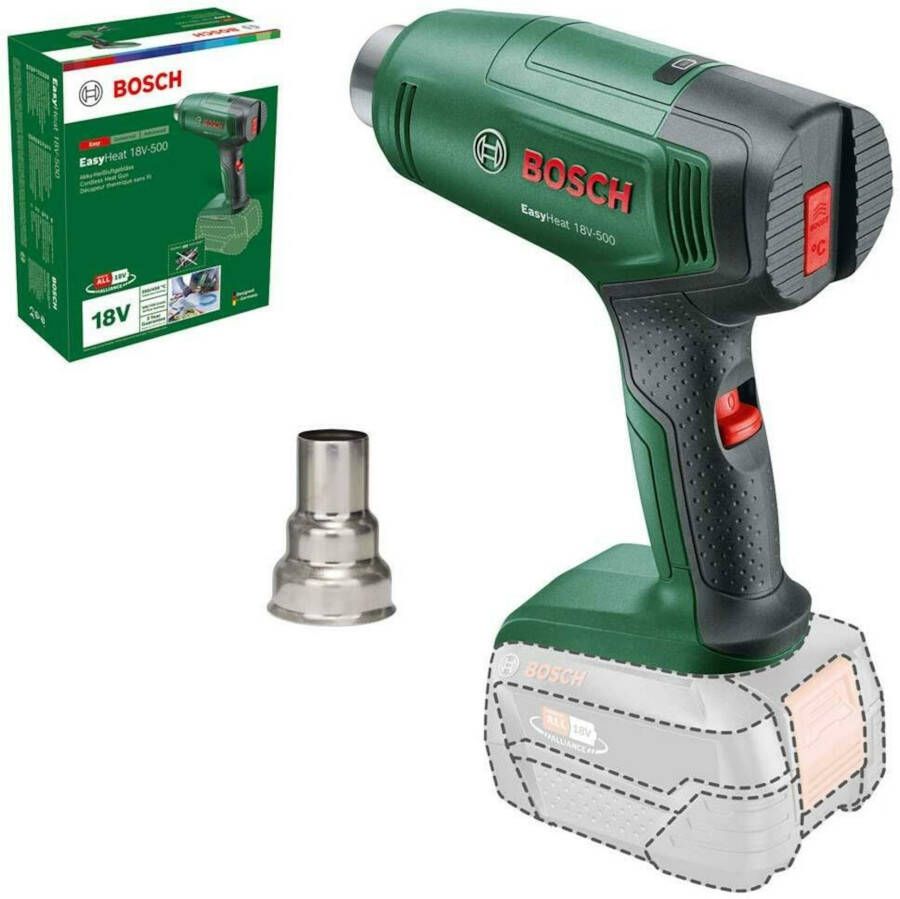 Bosch Groen EasyHeat 18V-500 Accuheteluchtpistool | Incl. Reduceermondstuk | Zonder Accu en Lader 06032A8000