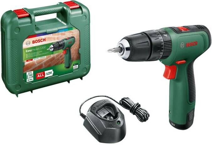 Bosch Groen EasyImpact 1200 | Accu Klopboorschroevendraaier | 2 standen | 12V | 1 5 Ah accu + oplader | In transportkoffer 06039D3104