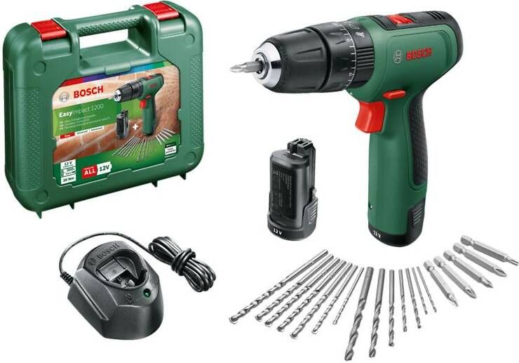 Bosch Groen EasyImpact 1200 | Accu Klopboorschroevendraaier | 2 standen | 12V | 2x 1 5 Ah accu + oplader | In transportkoffer 06039D3105