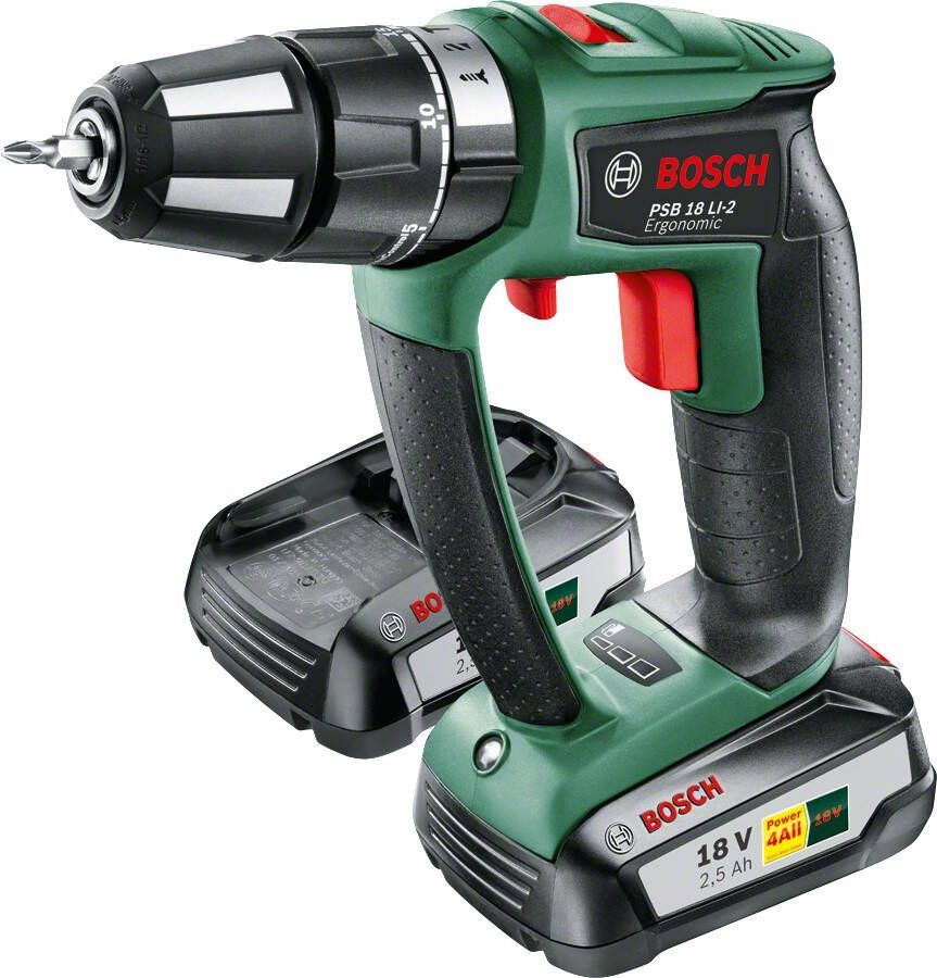 Bosch Groen PSB 18 LI-2 Ergonomic Accuschroefklopboormachine | met 2 accu&apos;s 2.5Ah 06039B0301