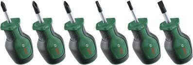 Bosch Groen Stubby screwdriver set 6-piece (Schroevendraaierset kort 28mm 6 stuks: PH1 PH2 PZ2 TX20 SL4 SL6 5) 1600A032UK