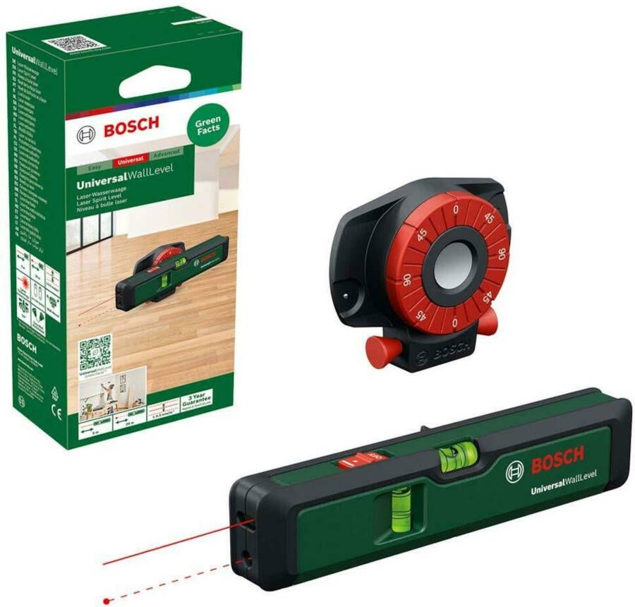 Bosch Groen Universal Wal lLevel Lijnlaser | 2x Alkaline LR03 AAA + Wandhouder + Pinnen 0603663JZ0