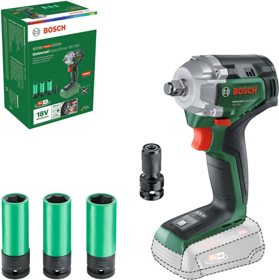 Bosch Groen UniversalImpactDrive 18V-350 Accuslagschroevendraaier | Exclusief Accu&apos;s en Lader 603980305