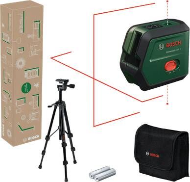 Bosch Groen UniversalLevel 2 Set Kruislijnlaser | 2x Alkaline LR06 AA + Statief 1 2 m + Opbergetui 0603663FZ1